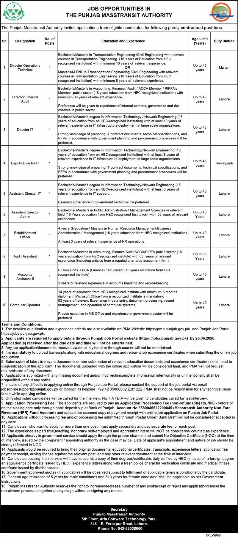 PMA Jobs 2026 Advertisement
